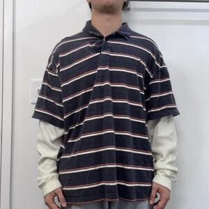 Y2K grunge affliction style emo stripped polo thermal long sleeve shirt
